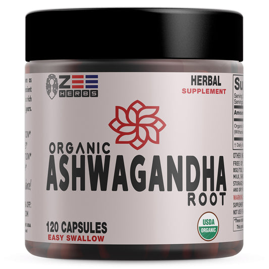 Ashwagandha Pure Organic Root Powder Supplement - Mood Support, Focus, Increase Energy, Strength, 1500mg of Natural Root Powder for Powerful Adaptogen - 120 Capsules