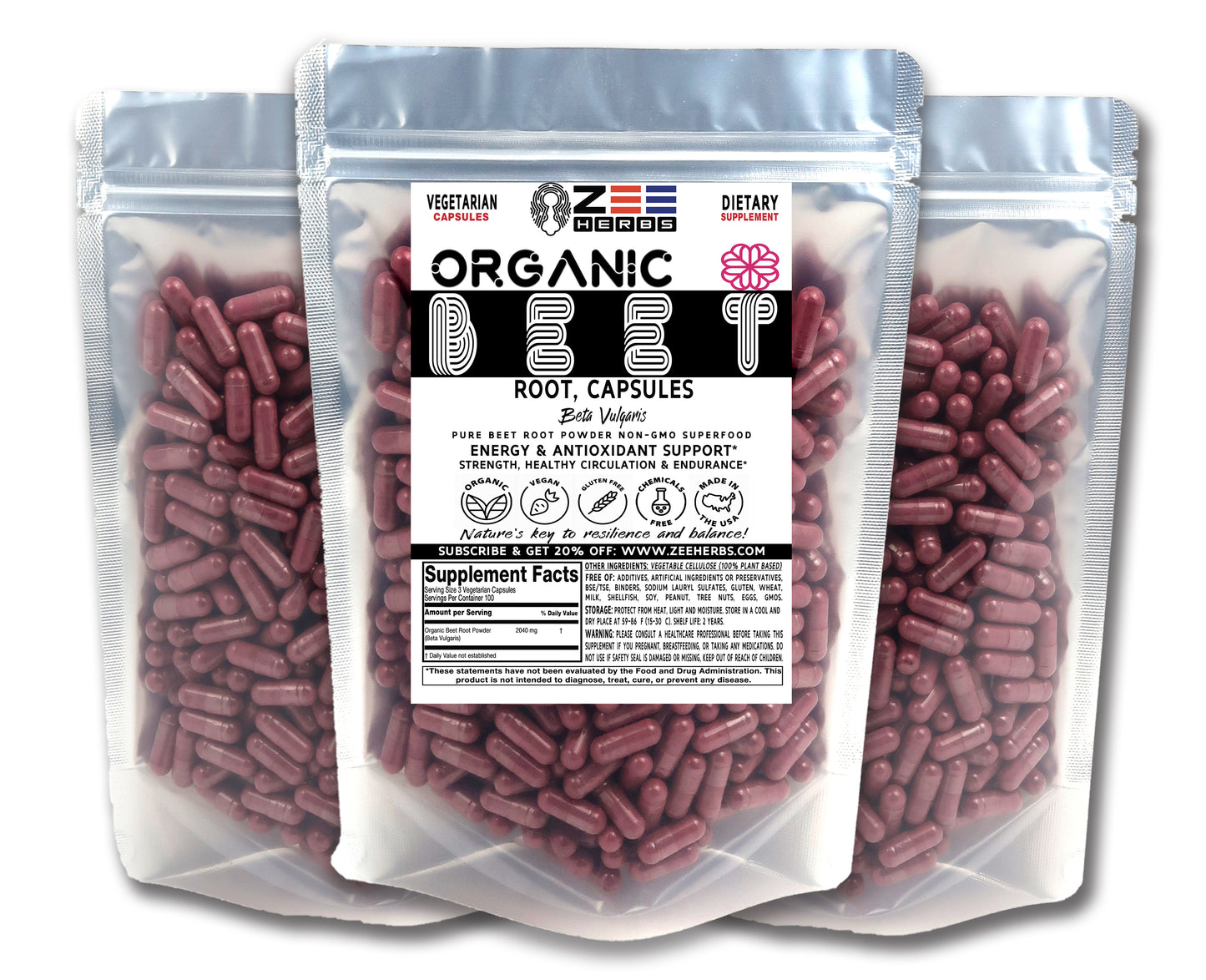 Organic Beet Root Capsules 2040mg - Nutrient-Dense Superfood for Energy & Vitality