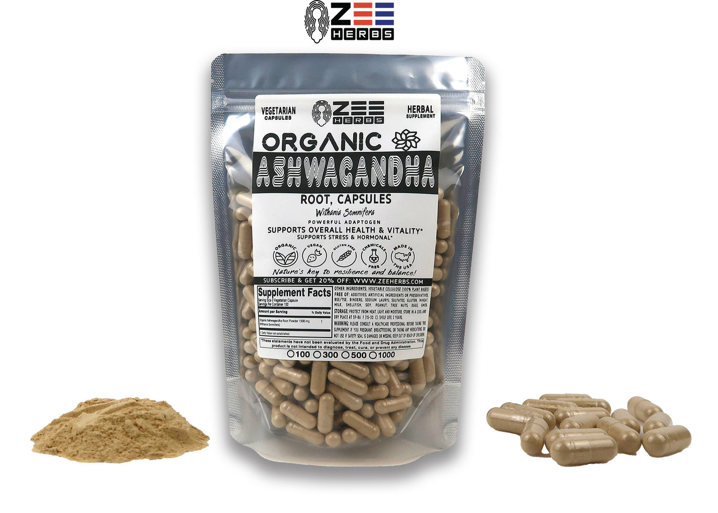 Ashwagandha Capsules - 1500mg Per Serving of Natural Pure Organic Ashwagandha Root Powder